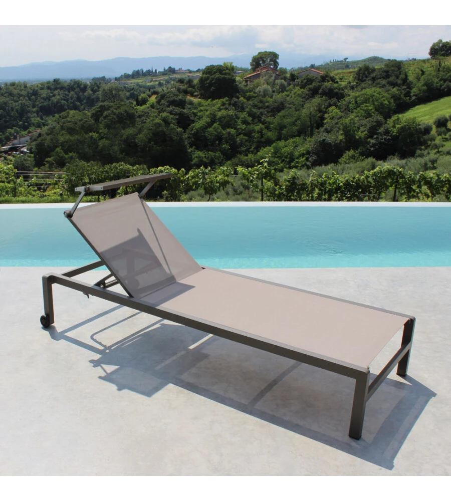 SDRAIO RECLINABILE ELICA GARDEN "MADISON" CON TETTUCCIO IN ALLUMINIO TAUPE 195X78X32 CM