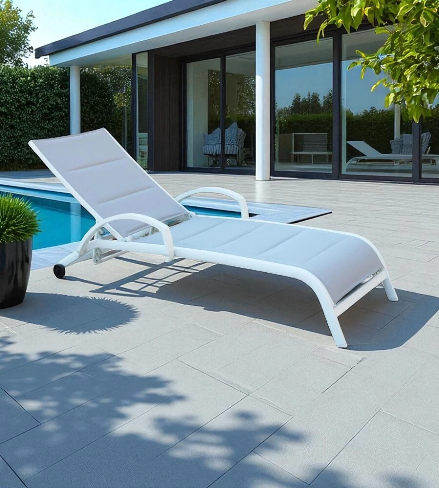 SDRAIO RECLINABILE E IMPILABILE ELICA GARDEN "MALAGA" IN ALLUMINIO BIANCO 165X70,5X92 CM