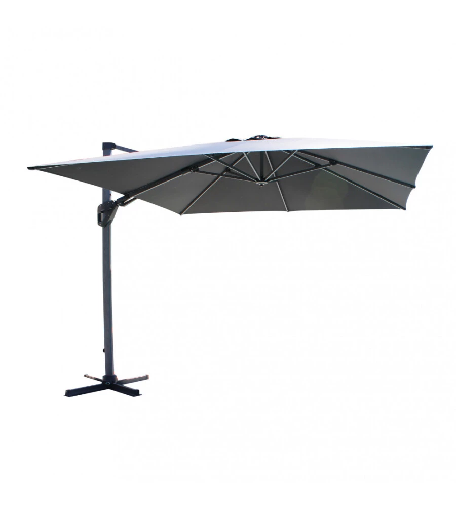 OMBRELLONE DA GIARDINO A BRACCIO LATERALE ELICA GARDEN "MENDEL" IN ALLUMINIO EFFETTO LEGNO E POLIESTERE GRIGIO SCURO 295X295X255 CM