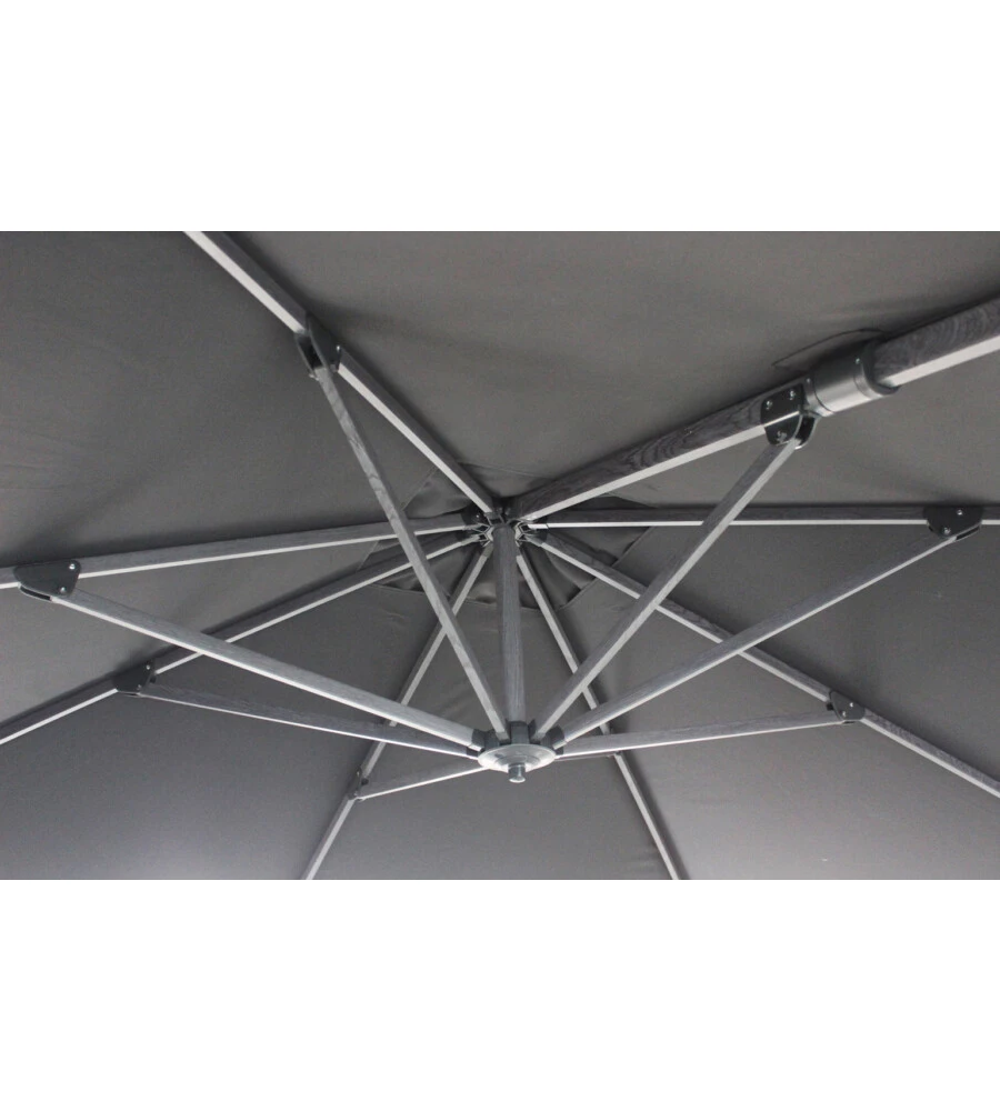 OMBRELLONE DA GIARDINO A BRACCIO LATERALE ELICA GARDEN "MENDEL" IN ALLUMINIO EFFETTO LEGNO E POLIESTERE GRIGIO SCURO 295X295X255 CM