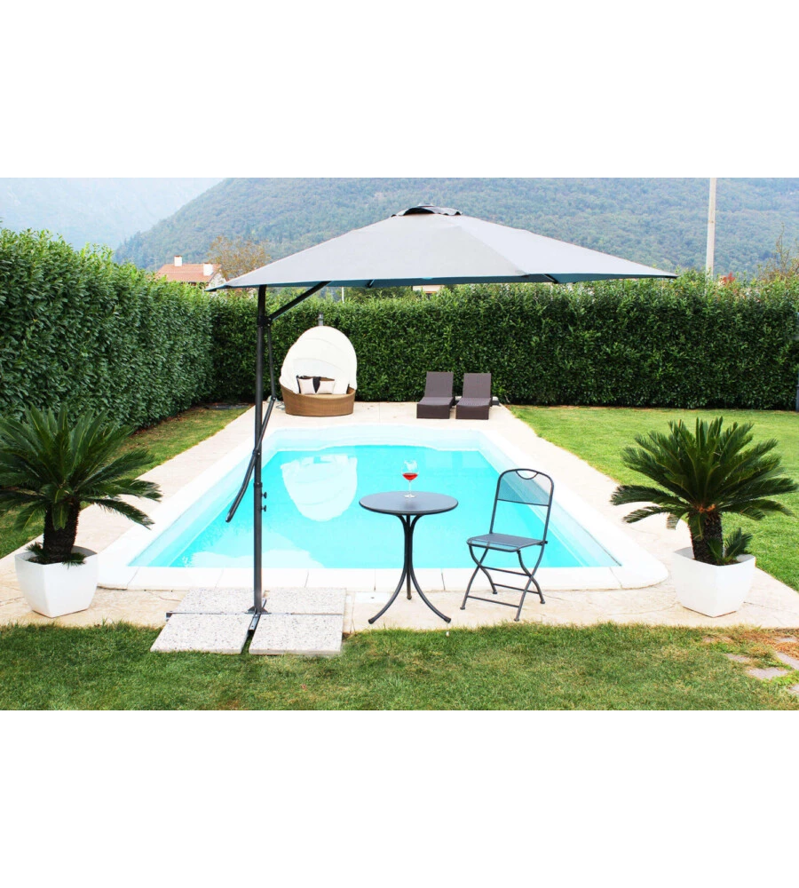 OMBRELLONE DA GIARDINO A BRACCIO ROTONDO ELICA GARDEN "ZENITH" IN ACCIAIO E POLIESTERE GRIGIO 300X300X200 CM