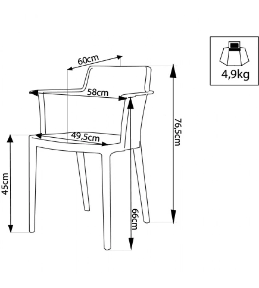 SEDIA DA ESTERNO IMPILABILE ELICA GARDEN "CATHY" IN POLIPROPILENE ANTRACITE 60X58X76,5 CM