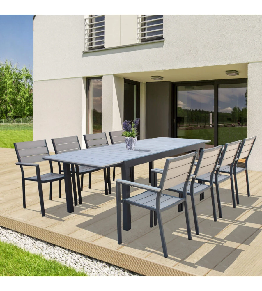 SEDIA DA ESTERNO IMPILABILE ELICA GARDEN "CERVIA" IN ALLUMINIO E POLYWOOD ANTRACITE E GRIGIO 58X46,5X87 CM