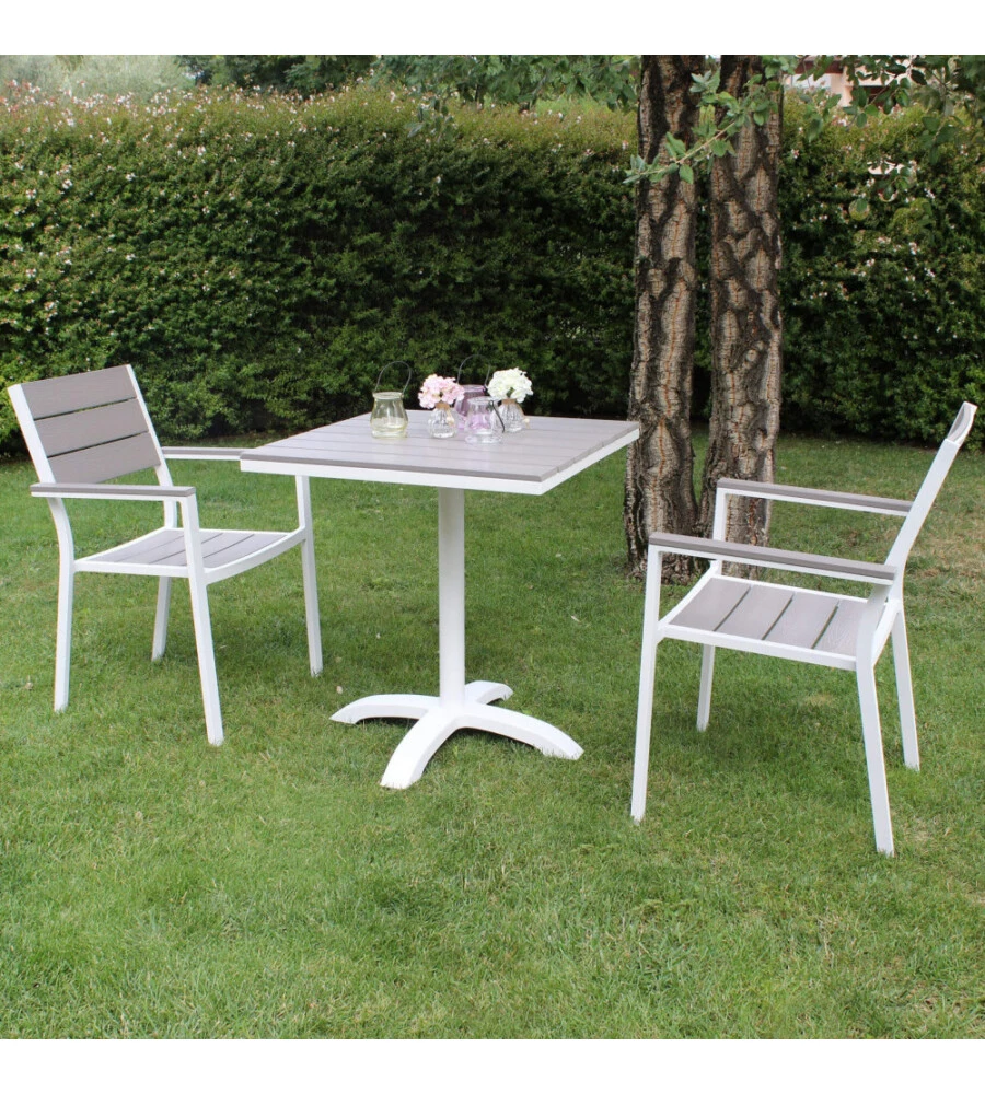 SEDIA DA ESTERNO IMPILABILE ELICA GARDEN "CERVIA" IN ALLUMINIO E POLYWOOD BIANCO E GRIGIO 58X46,5X87 CM