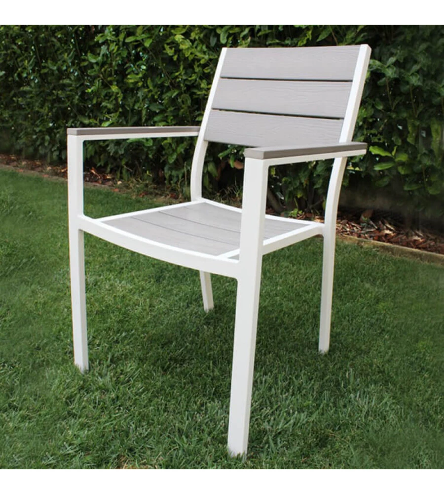 SEDIA DA ESTERNO IMPILABILE ELICA GARDEN "CERVIA" IN ALLUMINIO E POLYWOOD BIANCO E GRIGIO 58X46,5X87 CM