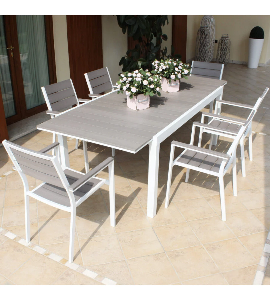 SEDIA DA ESTERNO IMPILABILE ELICA GARDEN "CERVIA" IN ALLUMINIO E POLYWOOD BIANCO E GRIGIO 58X46,5X87 CM