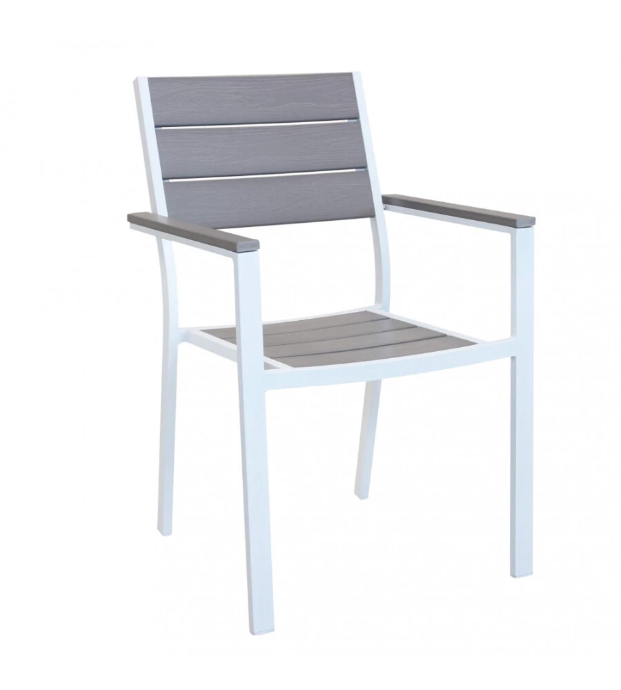 SEDIA DA ESTERNO IMPILABILE ELICA GARDEN "CERVIA" IN ALLUMINIO E POLYWOOD BIANCO E GRIGIO 58X46,5X87 CM