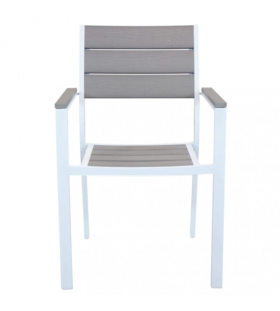 SEDIA DA ESTERNO IMPILABILE ELICA GARDEN "CERVIA" IN ALLUMINIO E POLYWOOD BIANCO E GRIGIO 58X46,5X87 CM