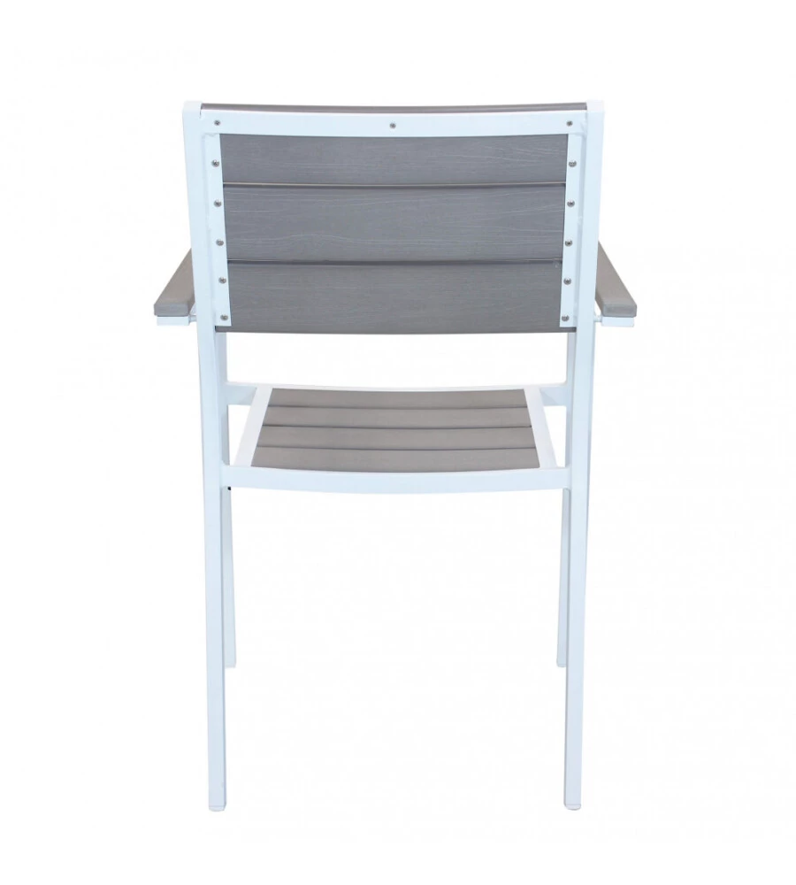 SEDIA DA ESTERNO IMPILABILE ELICA GARDEN "CERVIA" IN ALLUMINIO E POLYWOOD BIANCO E GRIGIO 58X46,5X87 CM