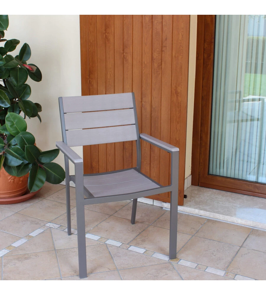 SEDIA DA ESTERNO IMPILABILE ELICA GARDEN "CERVIA" IN ALLUMINIO E POLYWOOD TAUPE E GRIGIO 58X46,5X87 CM