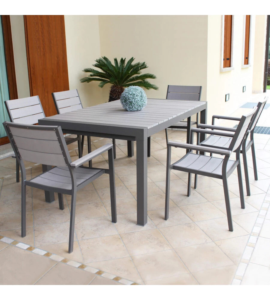 SEDIA DA ESTERNO IMPILABILE ELICA GARDEN "CERVIA" IN ALLUMINIO E POLYWOOD TAUPE E GRIGIO 58X46,5X87 CM