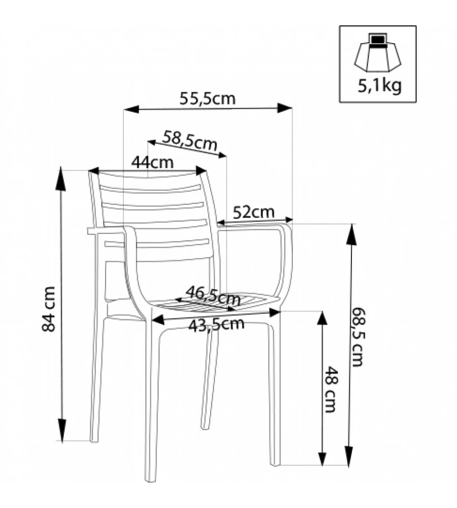 SEDIA DA ESTERNO IMPILABILE ELICA GARDEN "EVELINE" IN POLIPROPILENE TORTORA 58,5X55,2X84 CM