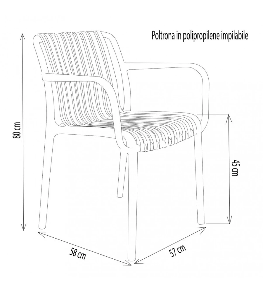 SEDIA DA ESTERNO IMPILABILE ELICA GARDEN "GIULY" IN POLIPROPILENE BIANCO 58X57X80 CM