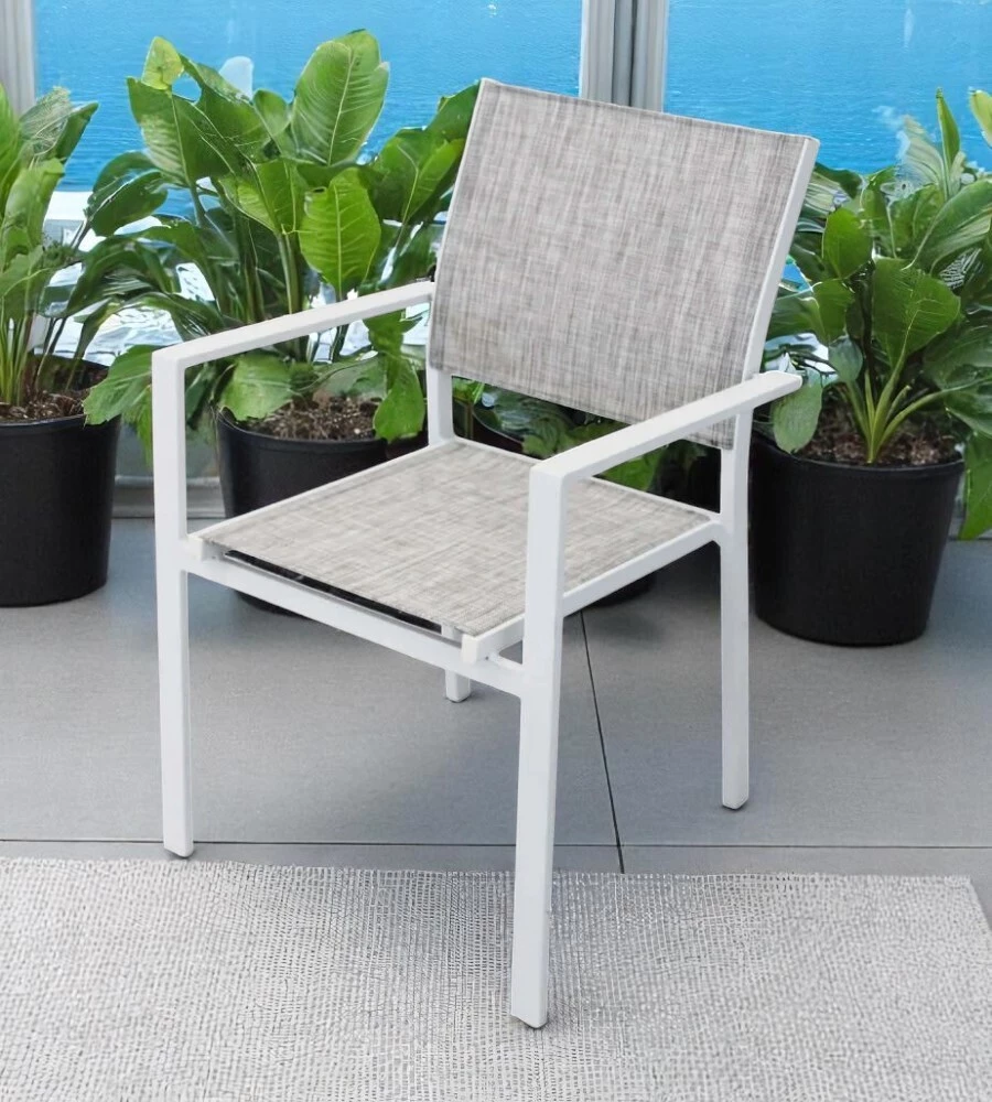 SEDIA DA ESTERNO ELICA GARDEN "JAMAICA" IN ALLUMINIO E TEXTILENE BIANCO E GRIGIO CHIARO 55X58X85 CM