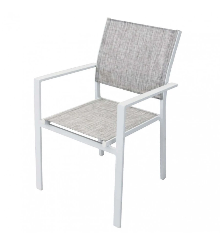 SEDIA DA ESTERNO ELICA GARDEN "JAMAICA" IN ALLUMINIO E TEXTILENE BIANCO E GRIGIO CHIARO 55X58X85 CM