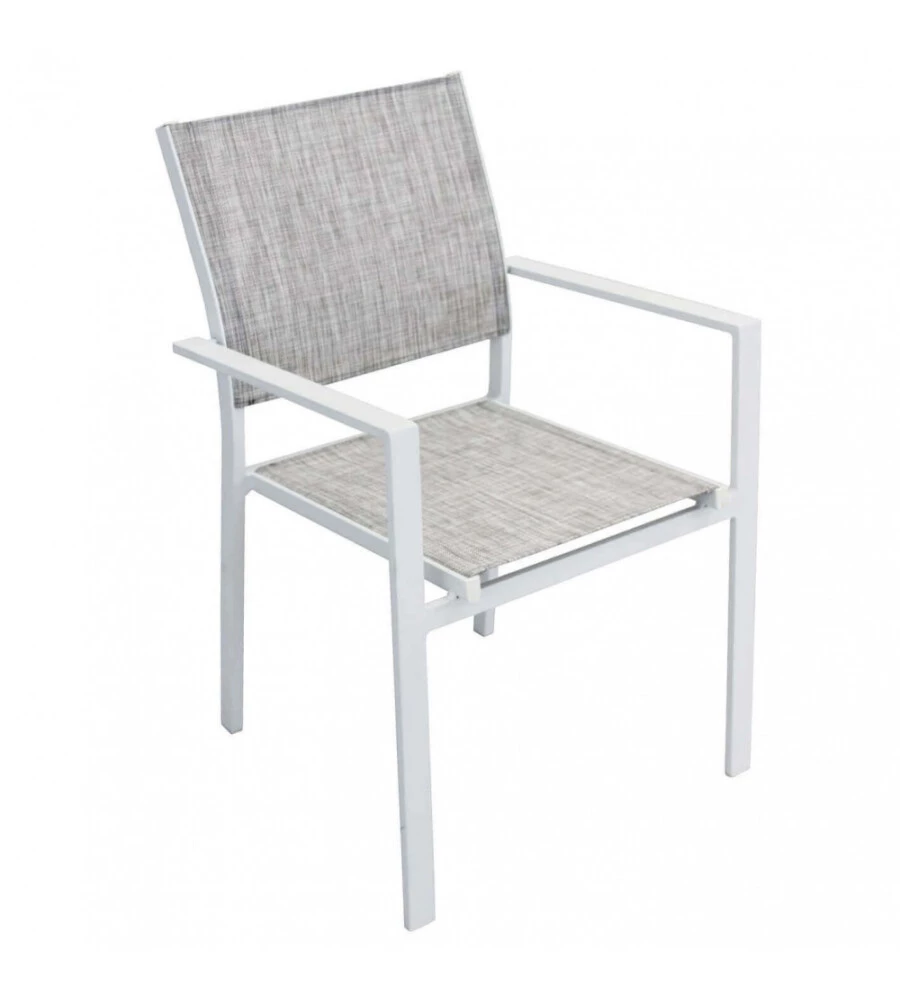 SEDIA DA ESTERNO ELICA GARDEN "JAMAICA" IN ALLUMINIO E TEXTILENE BIANCO E GRIGIO CHIARO 55X58X85 CM