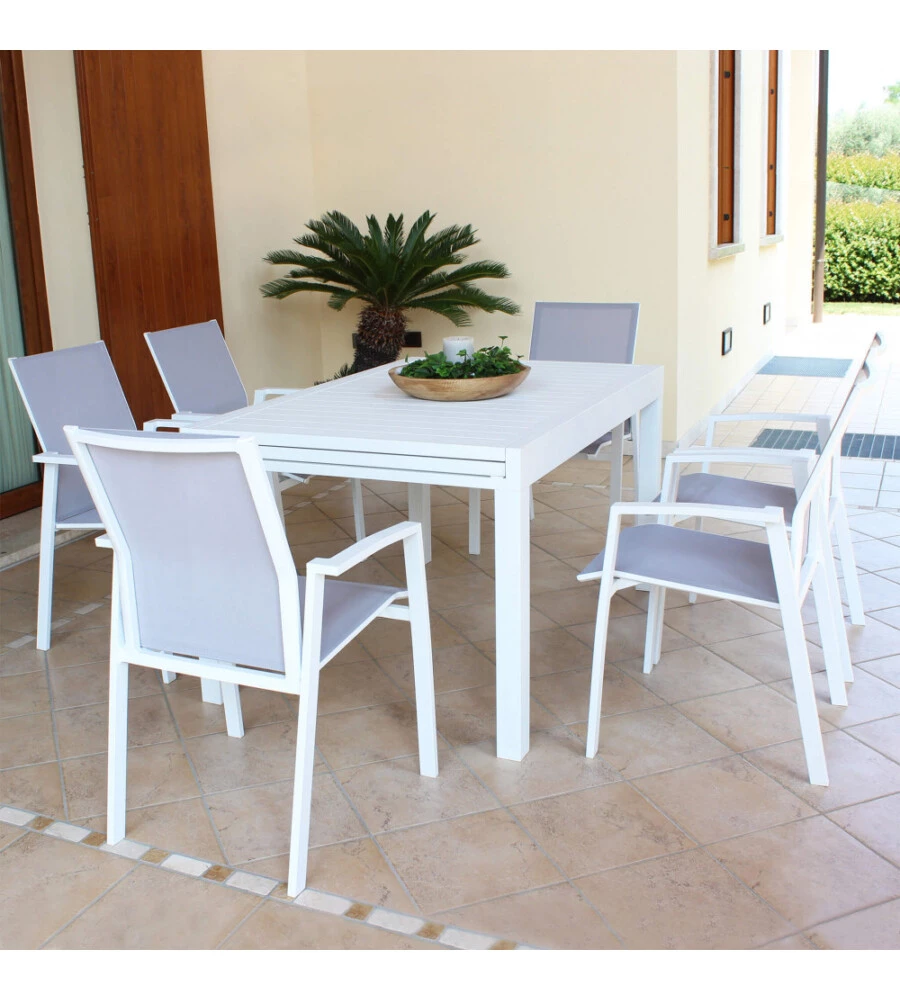 SEDIA DA ESTERNO IMPILABILE ELICA GARDEN "MAILI" IN ALLUMINIO BIANCO E GRIGIO 57X61X89 CM