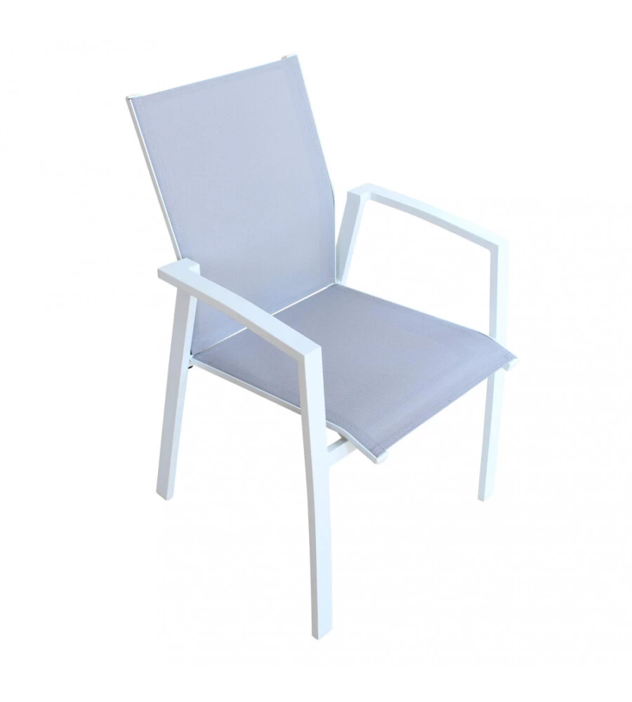 SEDIA DA ESTERNO IMPILABILE ELICA GARDEN "MAILI" IN ALLUMINIO BIANCO E GRIGIO 57X61X89 CM