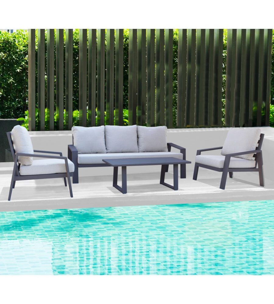 SET DA GIARDINO ELICA GARDEN "SANTA CRUZ" IN ALLUMINIO ANTRACITE 5 SEDUTE E UN TAVOLINO