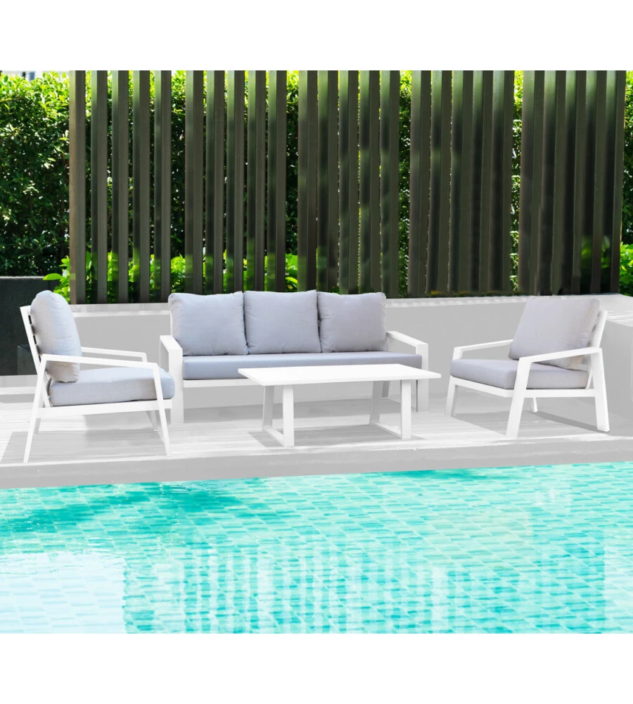 SET DA GIARDINO ELICA GARDEN "SANTA CRUZ" IN ALLUMINIO BIANCO 5 SEDUTE E UN TAVOLINO