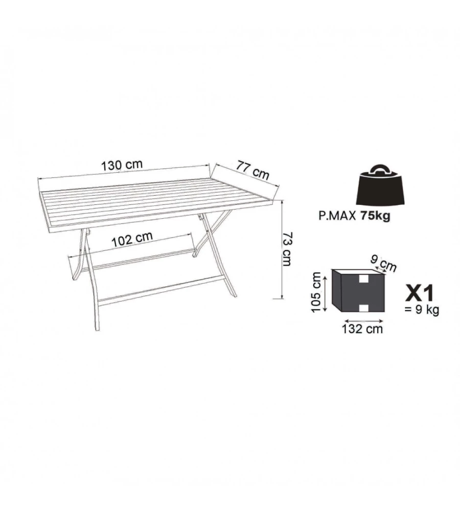 TAVOLO DA GIARDINO PIEGHEVOLE ELICA GARDEN "ALABAMA" IN ALLUMINIO ANTRACITE 77X130X73 CM