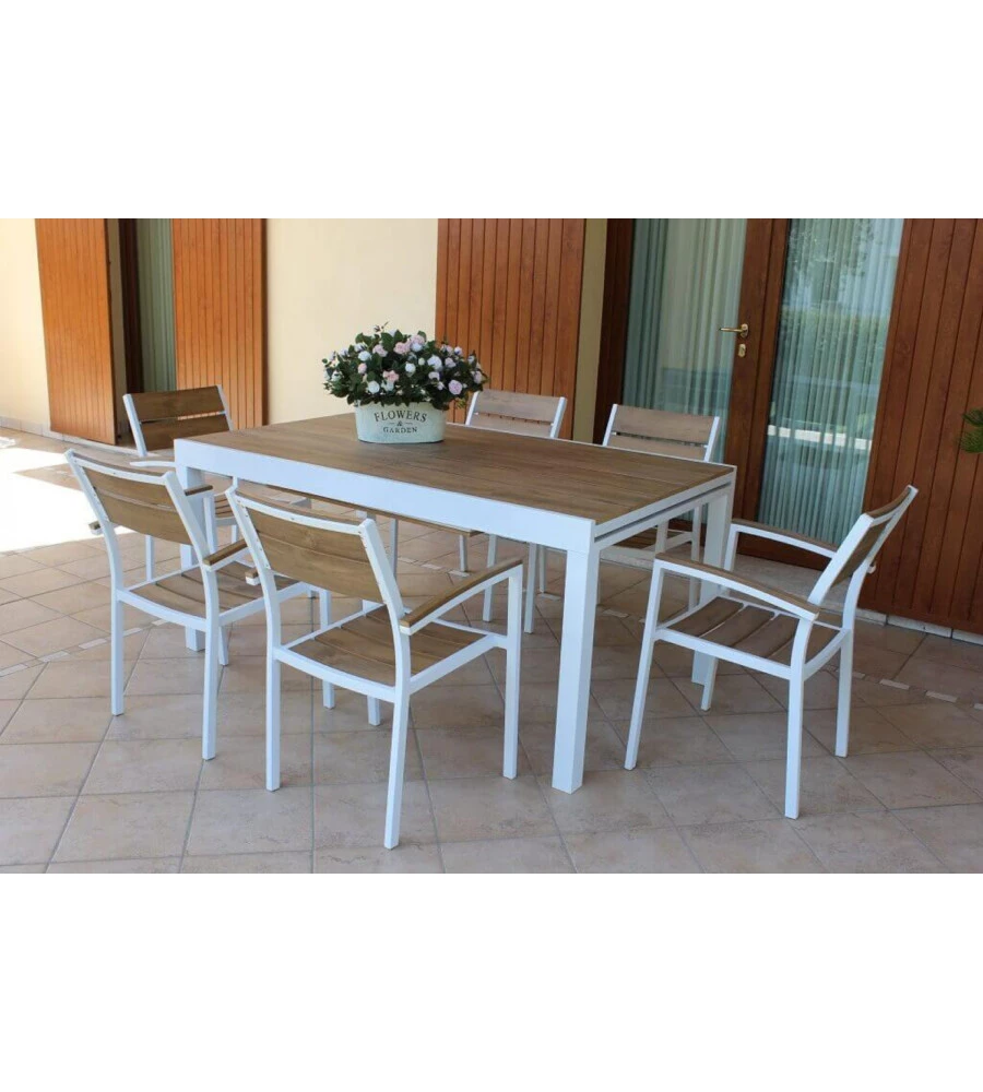 TAVOLO DA GIARDINO ALLUNGABILE ELICA GARDEN "CAYMAN" IN ALLUMINIO BIANCO E POLYWOOD 160/240X95X74 CM