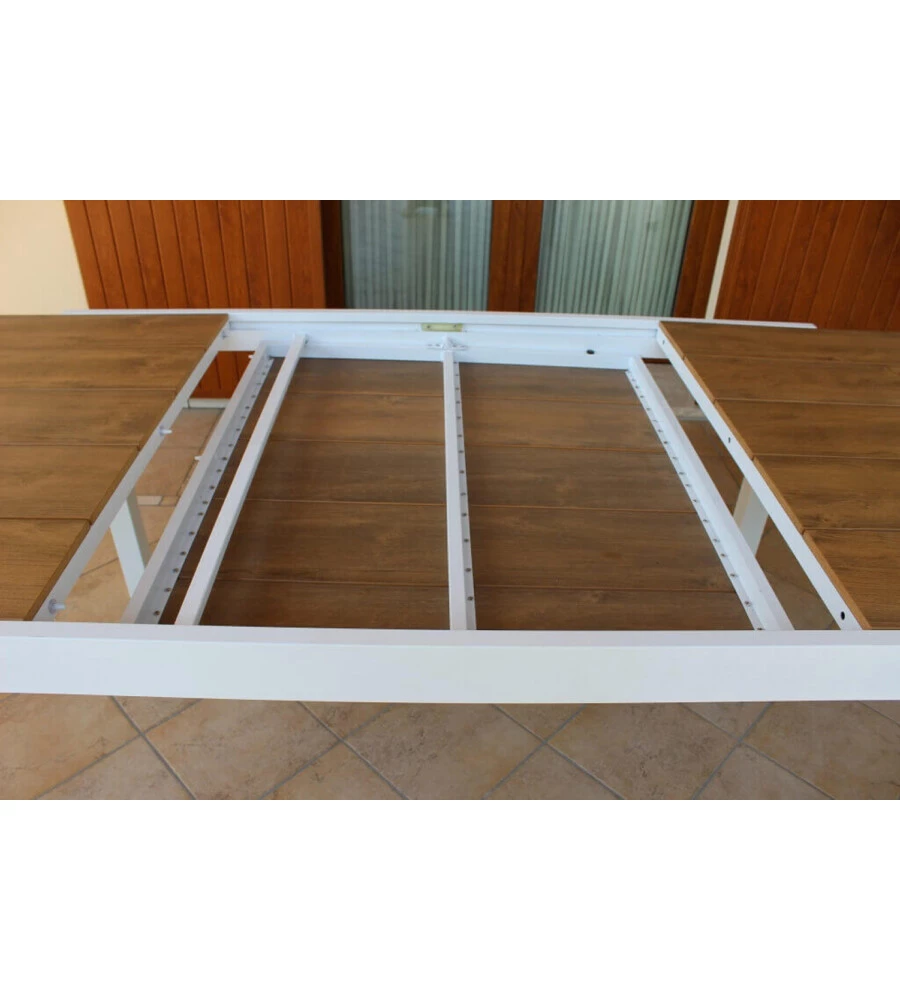TAVOLO DA GIARDINO ALLUNGABILE ELICA GARDEN "CAYMAN" IN ALLUMINIO BIANCO E POLYWOOD 160/240X95X74 CM