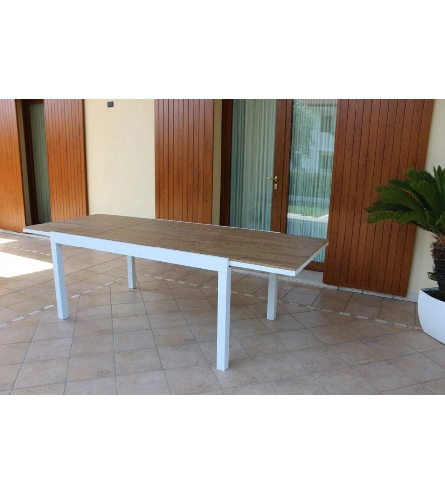 TAVOLO DA GIARDINO ALLUNGABILE ELICA GARDEN "CAYMAN" IN ALLUMINIO BIANCO E POLYWOOD 160/240X95X74 CM