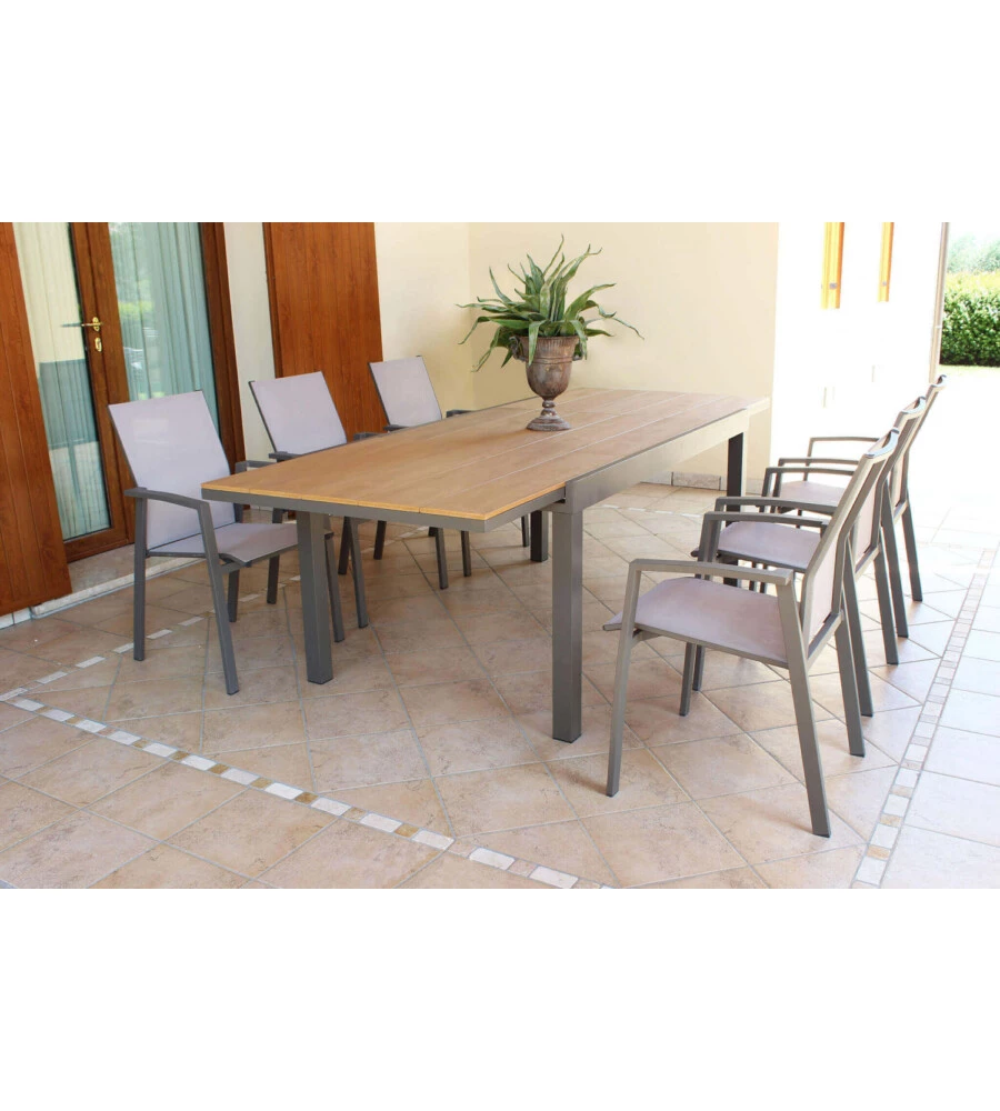 TAVOLO DA GIARDINO ALLUNGABILE ELICA GARDEN "CAYMAN" IN ALLUMINIO E POLYWOOD TAUPE 160/240X95X74 CM