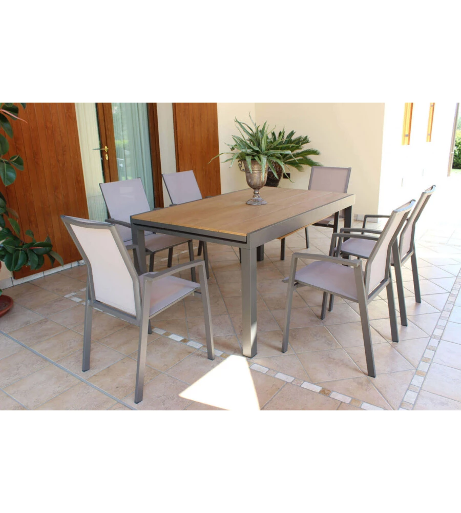TAVOLO DA GIARDINO ALLUNGABILE ELICA GARDEN "CAYMAN" IN ALLUMINIO E POLYWOOD TAUPE 160/240X95X74 CM