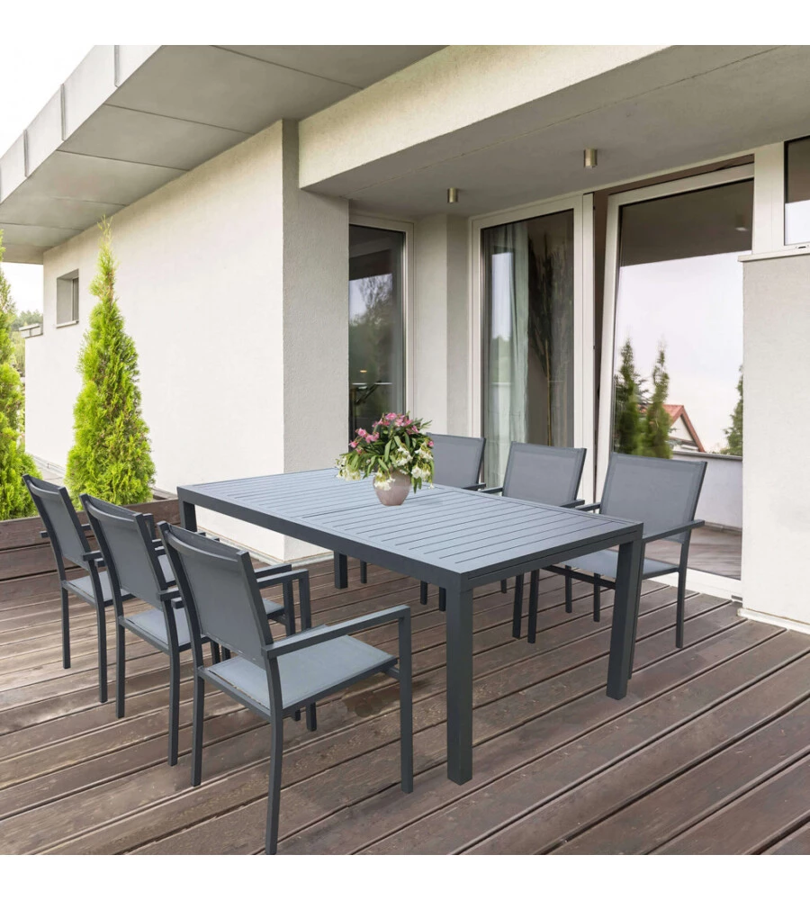 TAVOLO DA GIARDINO ALLUNGABILE ELICA GARDEN "FORMENTERA" IN ALLUMINIO ANTRACITE 160/240X100X75 CM