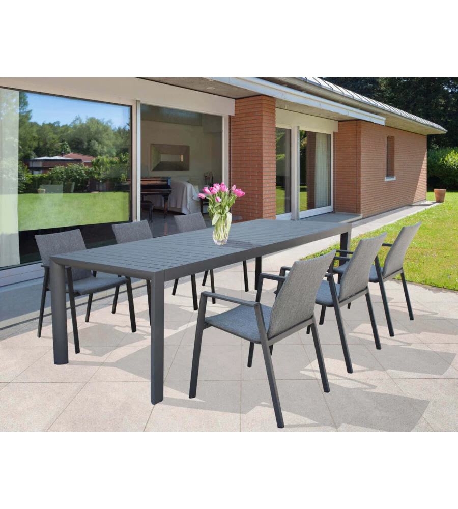 TAVOLO DA GIARDINO ALLUNGABILE ELICA GARDEN "HOUSTON" IN ALLUMINIO ANTRACITE 160/240X100X75 CM