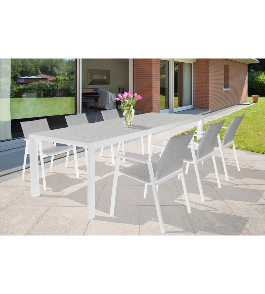 TAVOLO DA GIARDINO ALLUNGABILE ELICA GARDEN "HOUSTON" IN ALLUMINIO BIANCO 160/240X100x75 CM