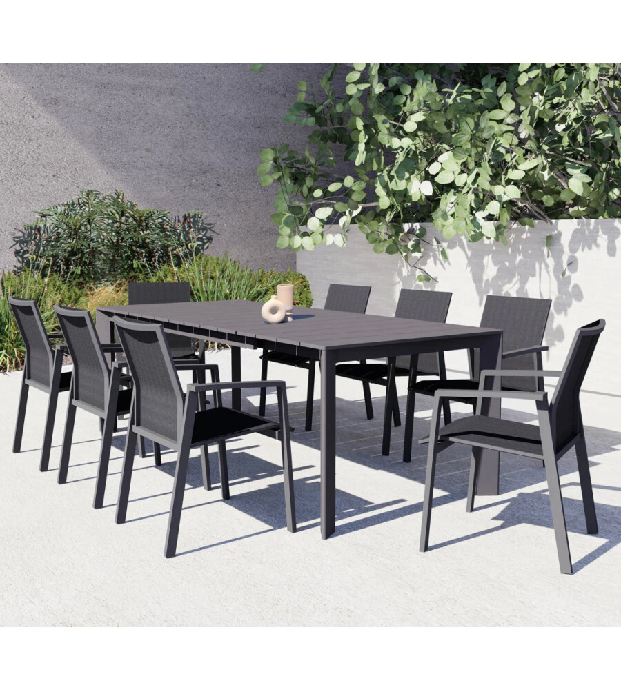 TAVOLO DA GIARDINO ALLUNGABILE ELICA GARDEN "SACRAMENTO" IN ALLUMINIO ANTRACITE 165/215X85X75 CM
