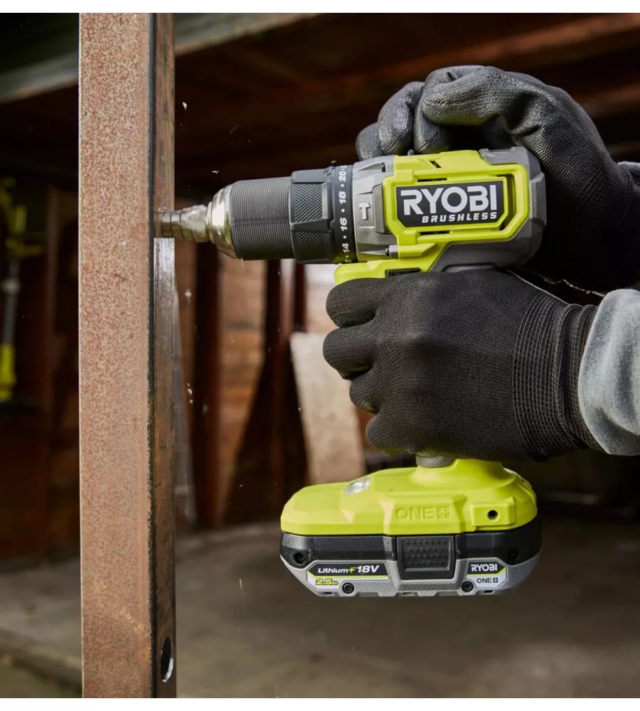 KIT TRAPANO A PERCUSSIONE BRUSHLESS E COMPRESSORE PORTATILE RYOBI - CON 2 BATTERIE 18V 2AH