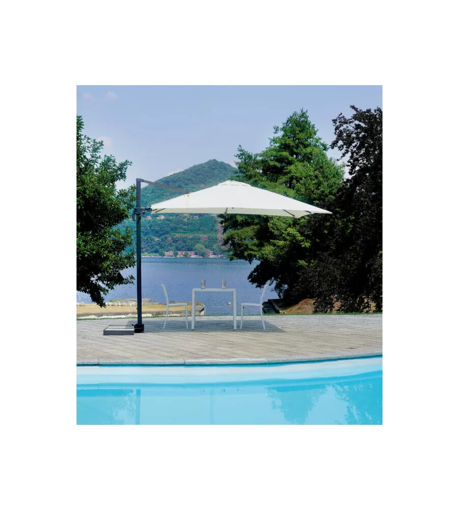 OMBRELLONE A BRACCIO BASCULANTE QUADRATO SOLARIA "CALIFORNIA" IN ALLUMINIO ANTRACITE ECRU' 3X3 MT