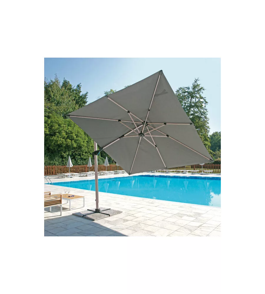 OMBRELLONE A BRACCIO QUADRATO SOLARIA IN ALLUMINIO BIANCO E GRIGIO 3X3 MT