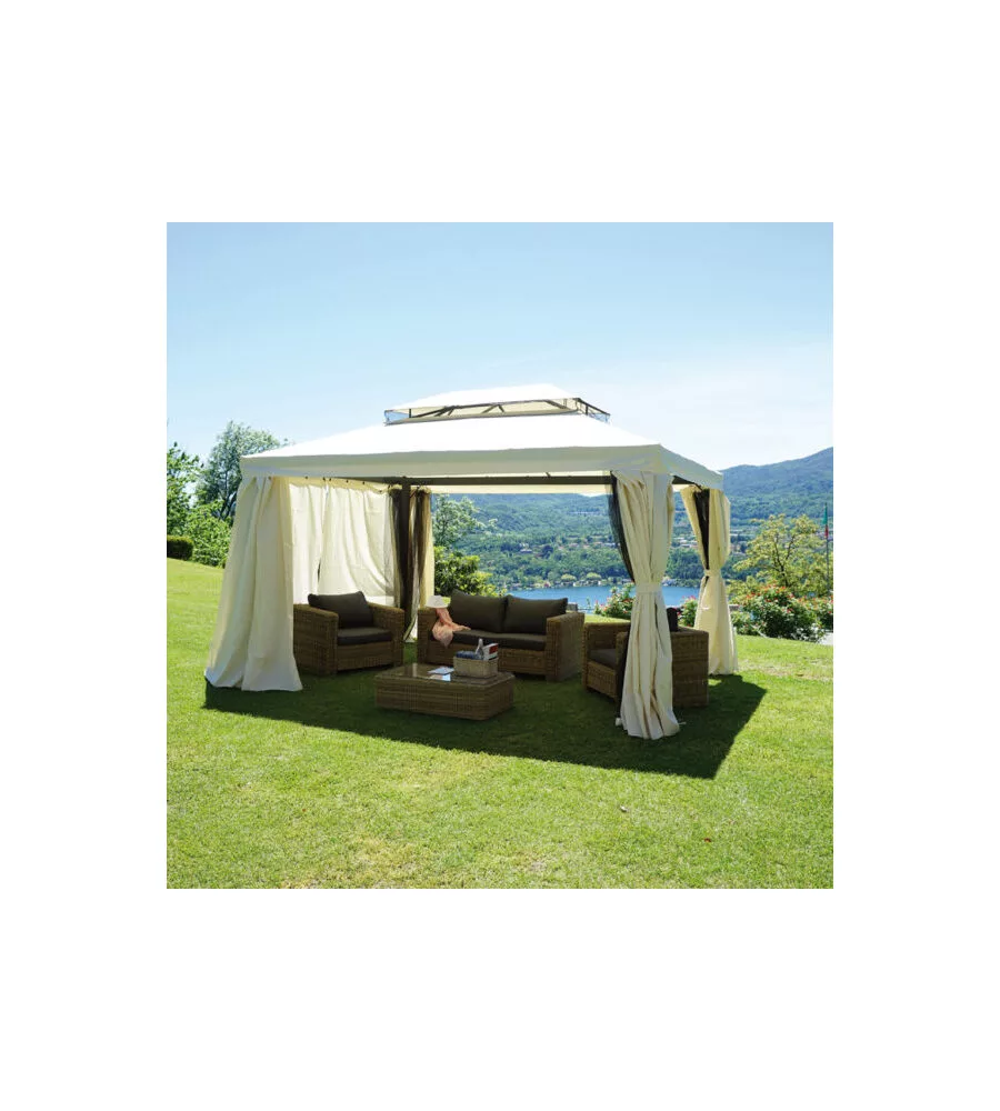 GAZEBO DA ESTERNO RETTANGOLARE SOLARIA "NEBRASKA" IN ALLUMINIO ECRU' 3X4 MT