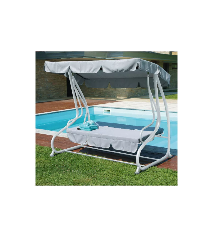 DONDOLO DA GIARDINO SOLARIA BIANCO E GRIGIO CHIARO 3 POSTI 200X125X166 CM