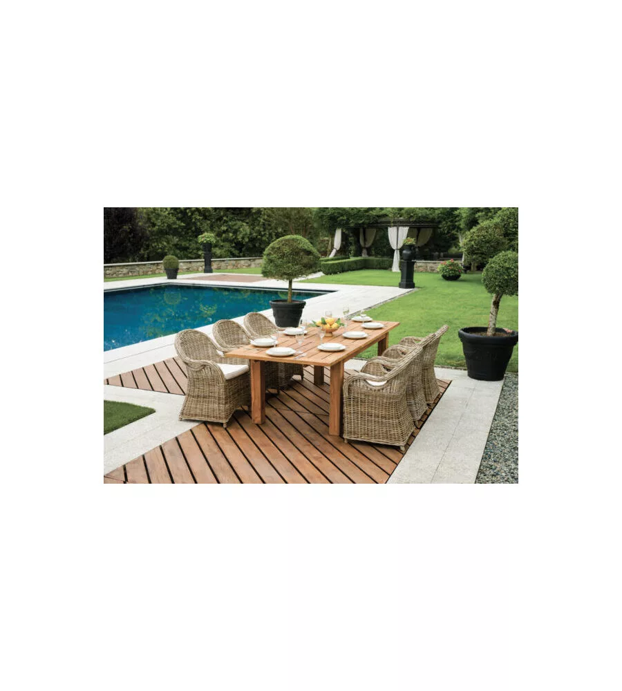 TAVOLO DA ESTERNO ALLUNGABILE SOLARIA "SUMATRA" IN TEAK RICICLATO 180/250X100X77 CM