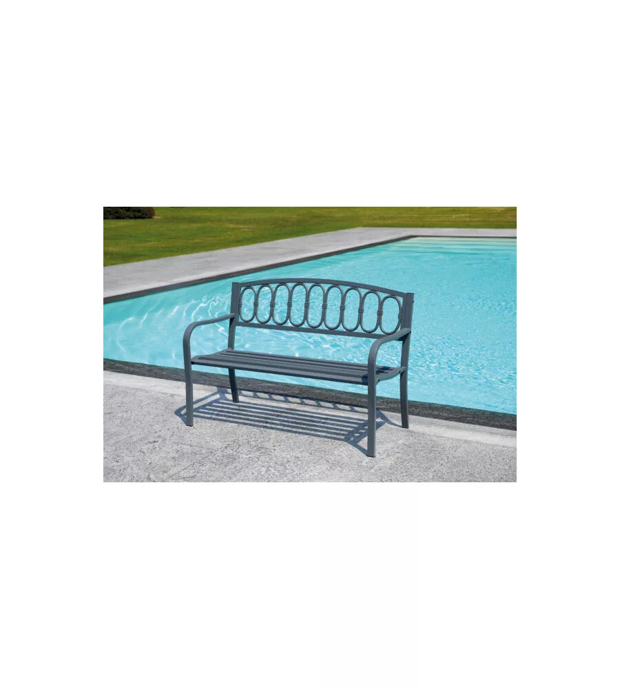 PANCHINA DA ESTERNO SOLARIA IN FERRO E GHISA ANTRACTE 2 POSTI 127X63X87 CM
