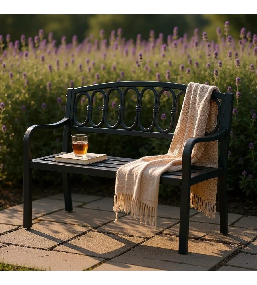 PANCHINA DA ESTERNO SOLARIA IN FERRO E GHISA ANTRACTE 2 POSTI 127X63X87 CM