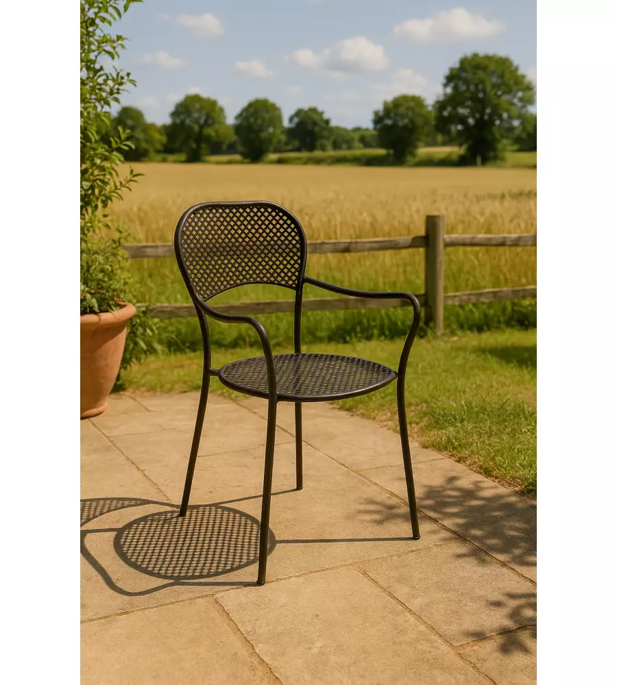 SEDIA DA ESTERNO CON BRACCIOLI SOLARIA "INTRA" IMPILABILE IN FERRO ANTRACITE 54X57X89 CM