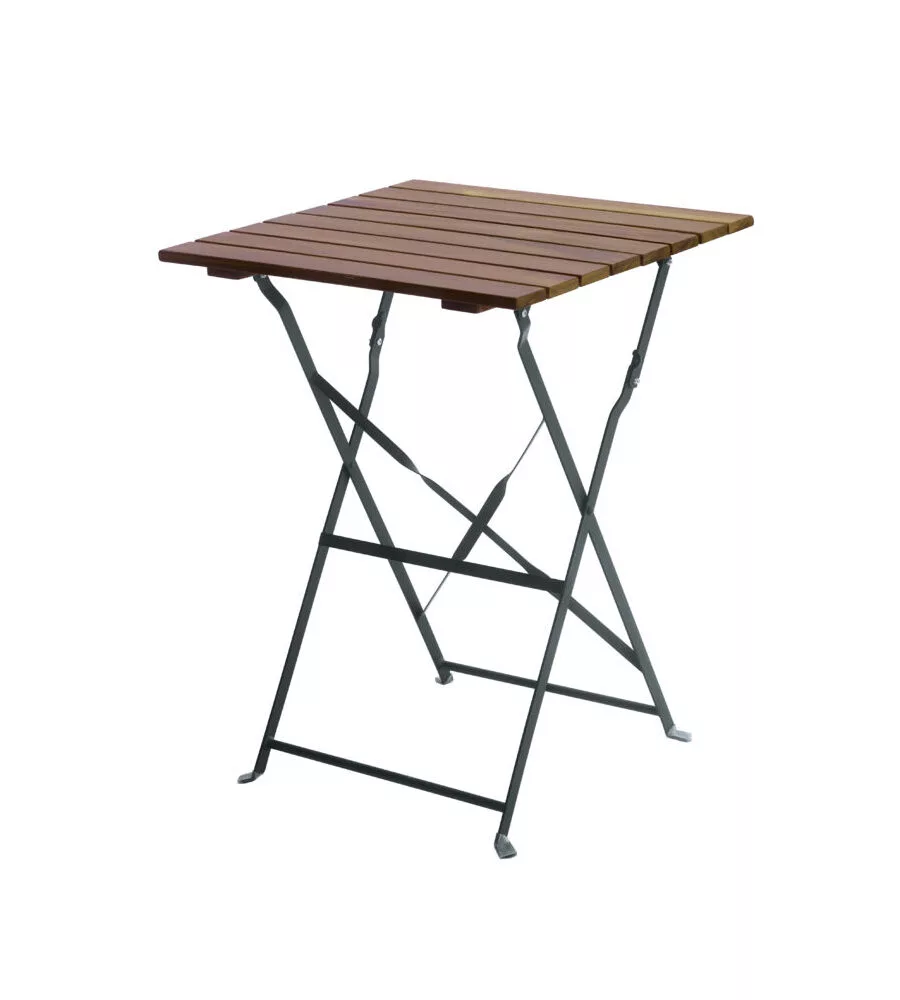 SET DA GIARDINO SOLARIA "BISTRO' DE LUX" IN FERRO NERO E LEGNO DUE SEDIE E TAVOLO PIEGHEVOLI