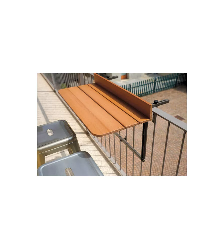TAVOLO PER RINGHIERA BALCONE PIEGHEVOLE SOLARIA "LOOK OUT" IN ALLUMINIO RESIN WOOD 80X37 CM