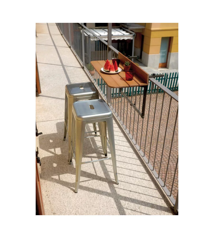 TAVOLO PER RINGHIERA BALCONE PIEGHEVOLE SOLARIA "LOOK OUT" IN ALLUMINIO RESIN WOOD 80X37 CM