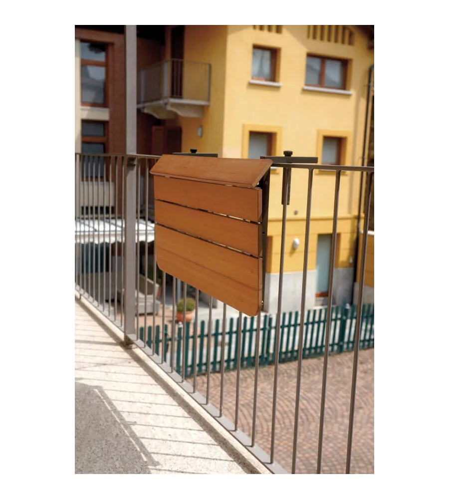 TAVOLO PER RINGHIERA BALCONE PIEGHEVOLE SOLARIA "LOOK OUT" IN ALLUMINIO RESIN WOOD 80X37 CM