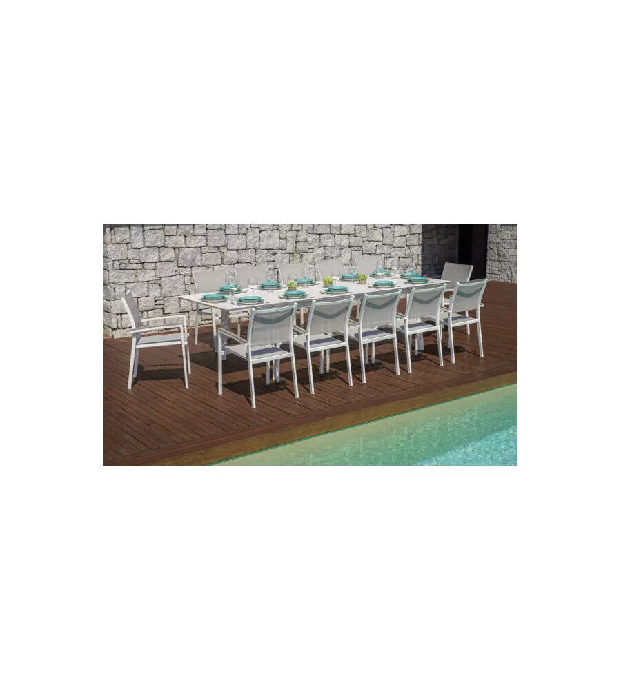 TAVOLO DA ESTERNO ALLUNGABILE SOLARIA "PORTO ERCOLE" IN ALLUMINIO BIANCO 200/300X102X75 CM