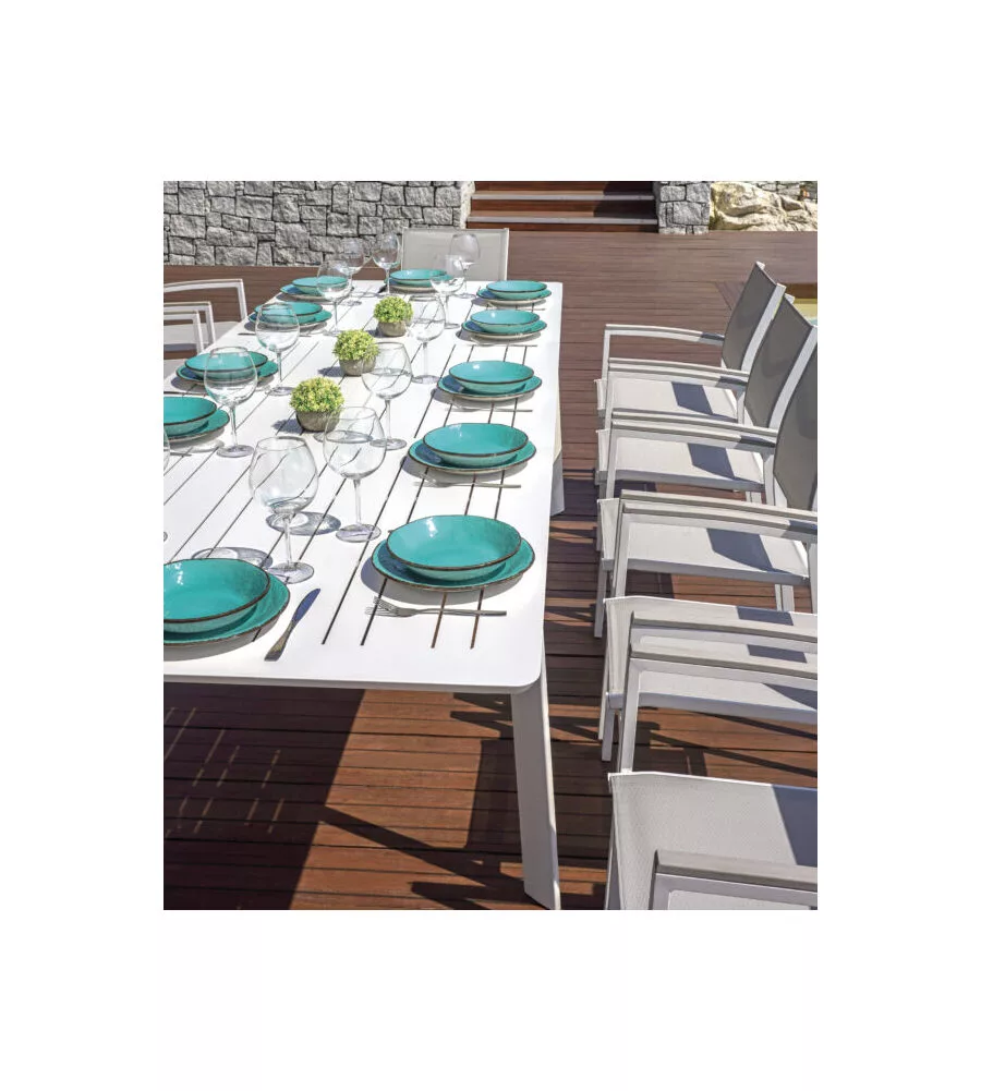 TAVOLO DA ESTERNO ALLUNGABILE SOLARIA "PORTO ERCOLE" IN ALLUMINIO BIANCO 200/300X102X75 CM
