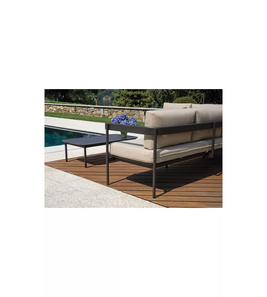 SET DA GIARDINO SOLARIA "TORVAIANICA" IN ALLUMINIO ANTRACITE SABBIA 6 SEDUTE E 1 TAVOLINO